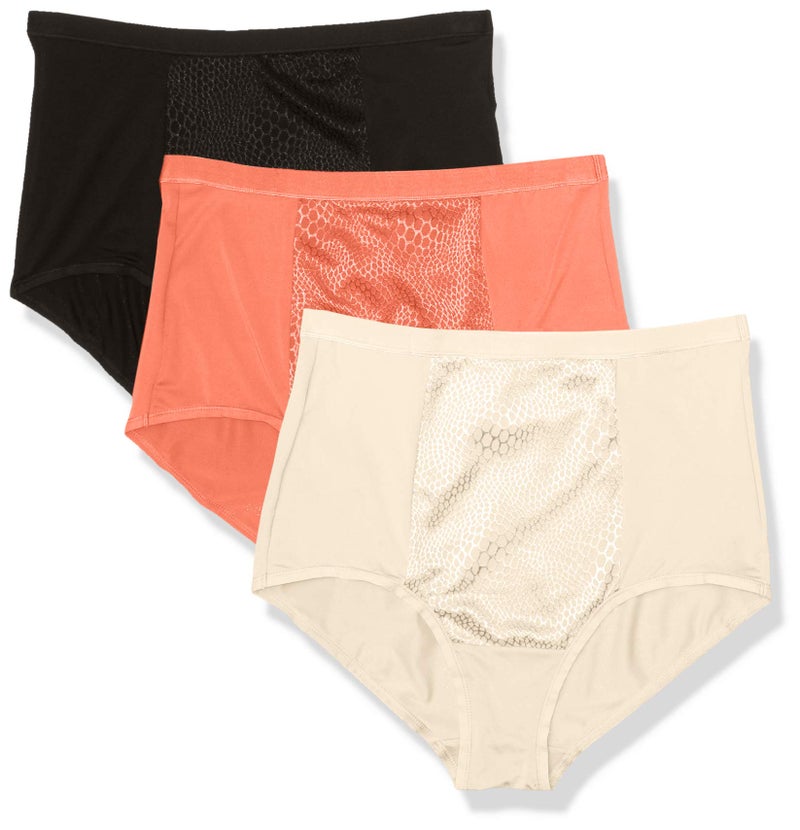 Warner's womens Blissful Benefits Tummy-smoothing Comfort Microfiber Brief 3-pack Rs4433w Underwear, Sugar Coral/Pearled Ivory/Black, XX-Large US - Image 1